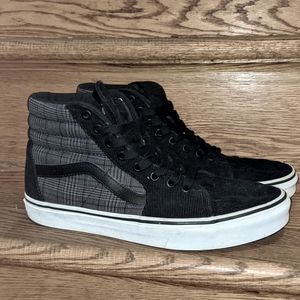 Vans Sk8 hi shoes, size 9.5, black with gray plaid